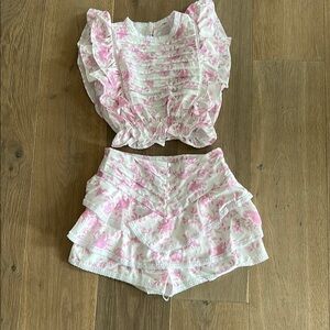 Women's Pink and White Ruffled Skort and Top Set